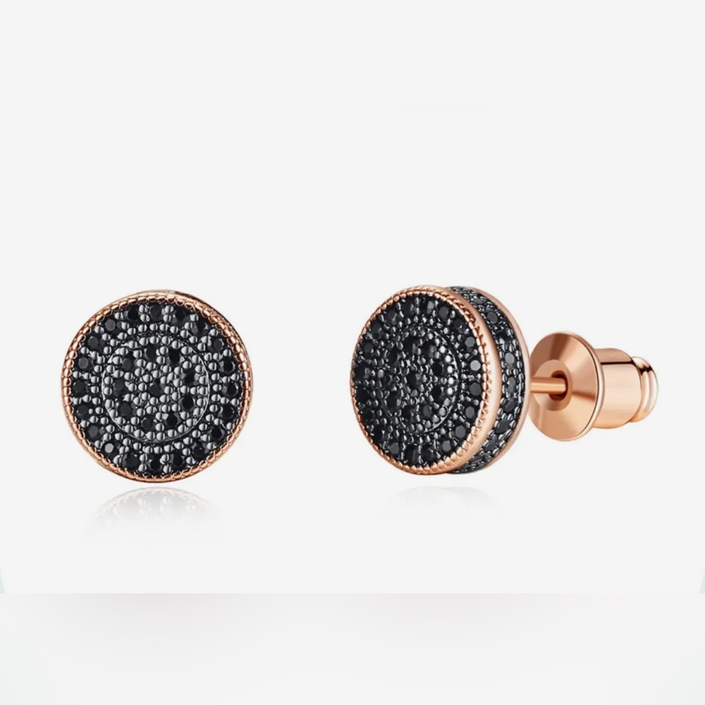 Small Round Black and Gold Stud Earrings for Women